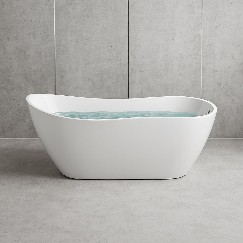 59 in. Acrylic Center Drain Oval Double Slipper Flatbottom Freestanding Bathtub in Glossy White