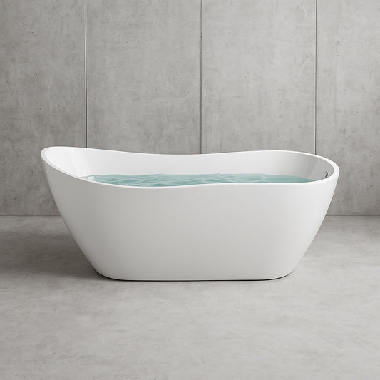 59 in. Acrylic Center Drain Oval Double Slipper Flatbottom Freestanding Bathtub in Glossy White