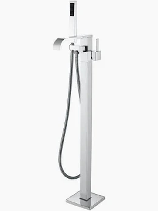 AKDY 1 Handle Freestanding Floor Mount Roman Tub Faucet Bathtub Filler with Hand Shower in Chrome