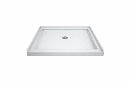 DreamLine SlimLine 42 in x 32 in Single Threshold Alcove Shower Pan Base in White with Center Drain