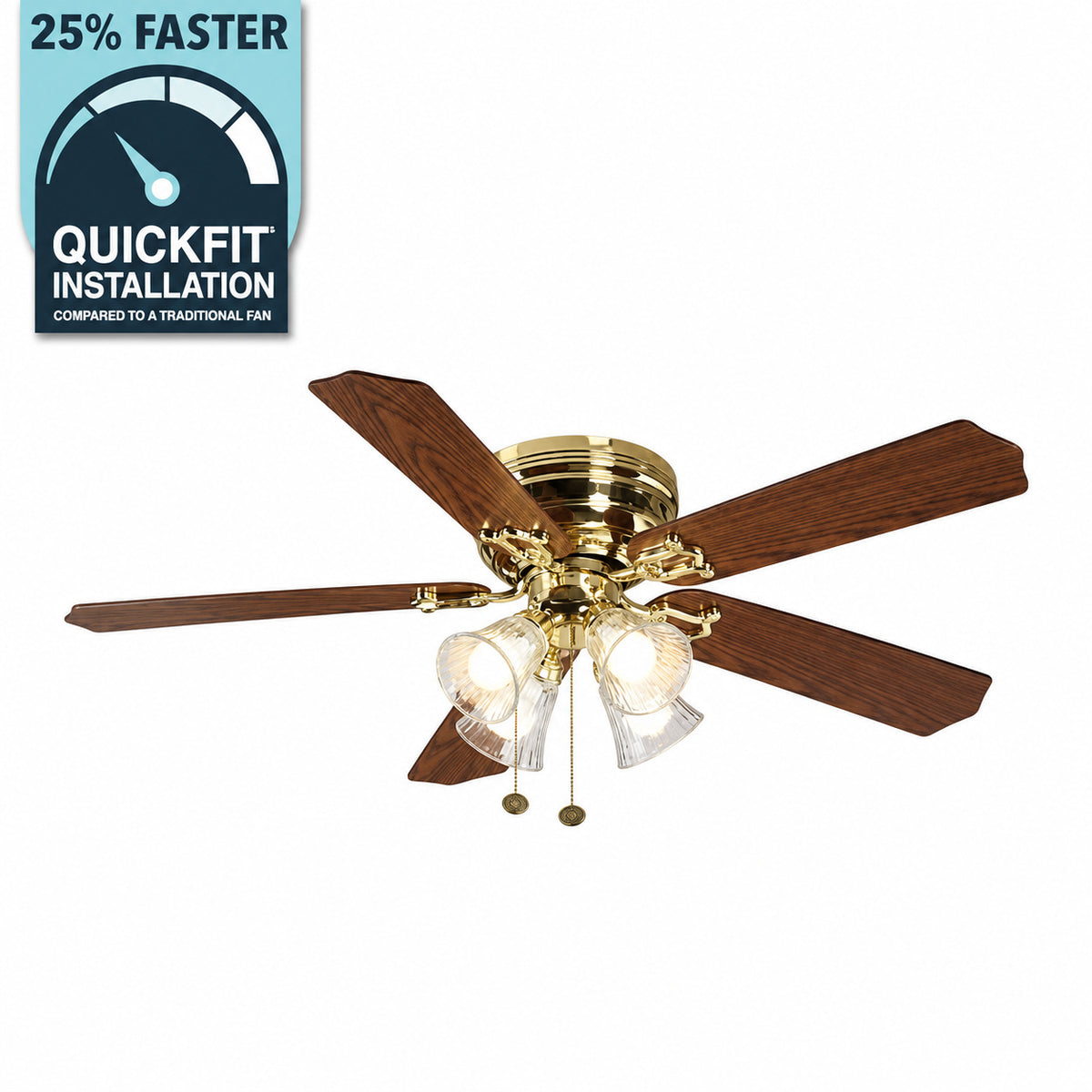 Hampton Bay Carriage House 52 in Indoor LED Polished Brass Ceiling Fan with Light Kit Reversible Motor and Reversible Blades 46008