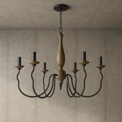 Generation Lighting Simira 6 Light Weathered Gray Classic Rustic Farmhouse Hanging Candlestick Chandelier with Distressed Oak Finish Accents 3115806 846/301913602 785652043635 Generation Lighting