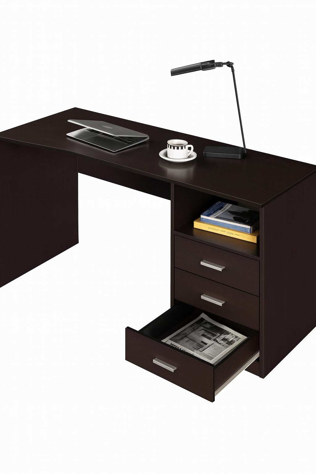 Techni Mobili 51 25 In Rectangular Wenge 3 Drawer Computer Desk With Built In Storage