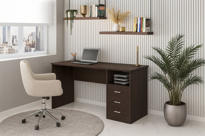 Techni Mobili 51 25 In Rectangular Wenge 3 Drawer Computer Desk With Built In Storage