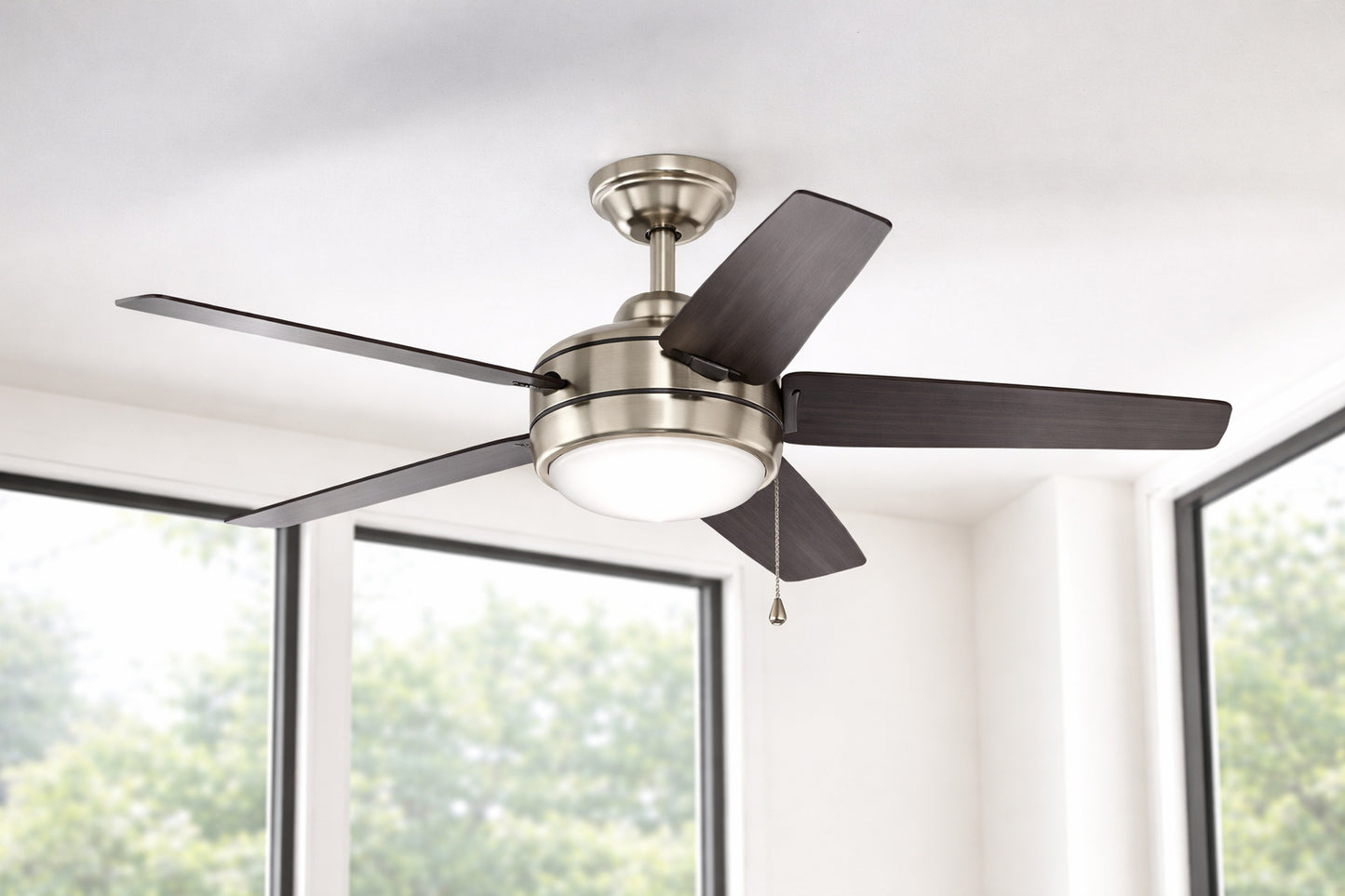 Home Decorators Collection Windward 44 in LED Brushed Nickel Ceiling Fan with Light Kit