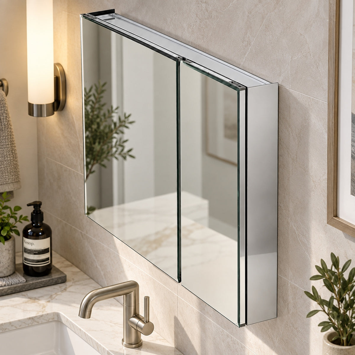 Pegasus 36 in W x 26 in H Rectangular Medicine Cabinet with Mirror SP4585