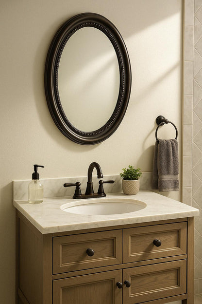 20 in W x 30 in H Recessed or Surface Mount Oval Bathroom Medicine Cabinet with Deco Framed Door in Oil Rubbed Bronze SP4603/202588416 6948958646038 Pegasus