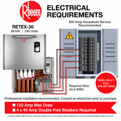 Rheem Performance 36 kW 7 03 GPM 240 Volt Self Modulating Electric Tankless Water Heater RETEX 36