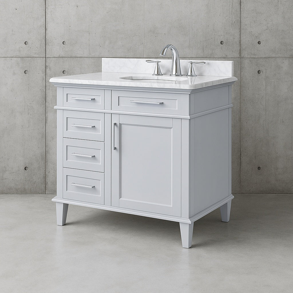 Sonoma 36 in. Single Sink Pebble Gray Bath Vanity with Carrara Marble Top (Assembled)