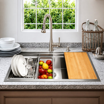 AKDY Handmade Drop In 33 in x 22 in Single Bowl Stainless Steel Workstation Kitchen Sink with Accessories
