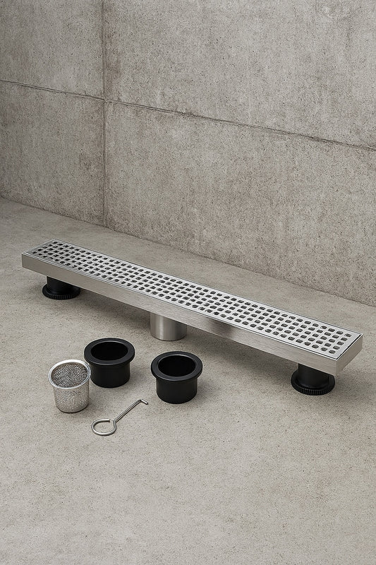 Designline 24 in. Stainless Steel Linear Shower Drain with Square Pattern Drain Cover DLS2240R2