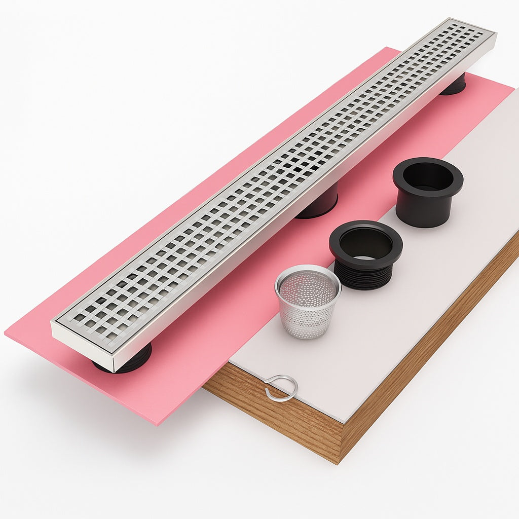 Designline 24 in. Stainless Steel Linear Shower Drain with Square Pattern Drain Cover DLS2240R2