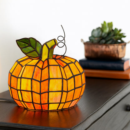 River of Goods 9 in Orange Indoor Patch the Pumpkin Stained Glass Accent Lamp