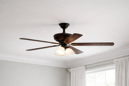 Hampton Bay Campbell 52 in Indoor LED Mediterranean Bronze Ceiling Fan with Light Kit Downrod Reversible Blades and Remote