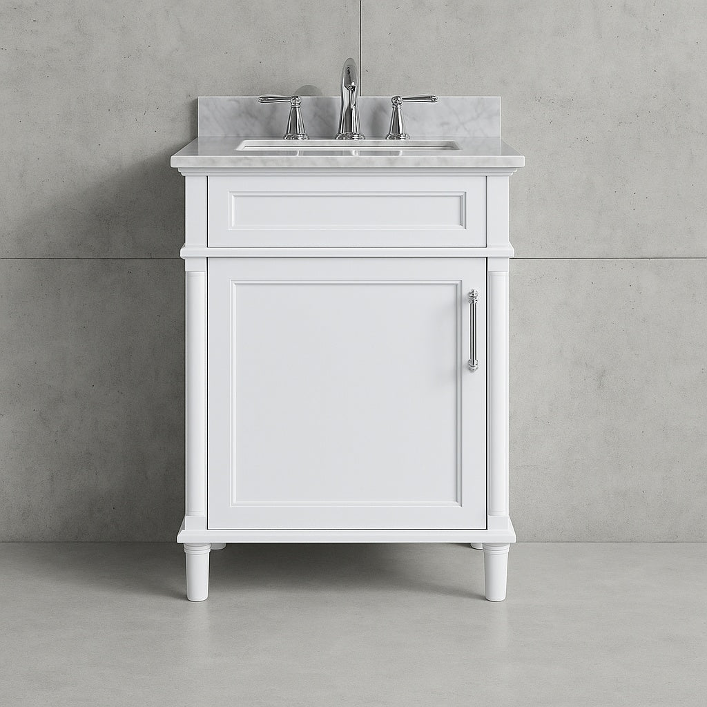 Aberdeen 24 in. Single Sink Dove Gray Bath Vanity with Carrara Marble Top (Assembled)