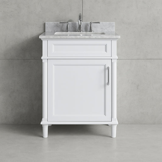 Aberdeen 24 in. Single Sink Dove Gray Bath Vanity with Carrara Marble Top (Assembled)