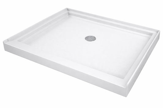 DreamLine SlimLine 42 in x 36 in Single Threshold Alcove Shower Pan Base in White with Center Drain