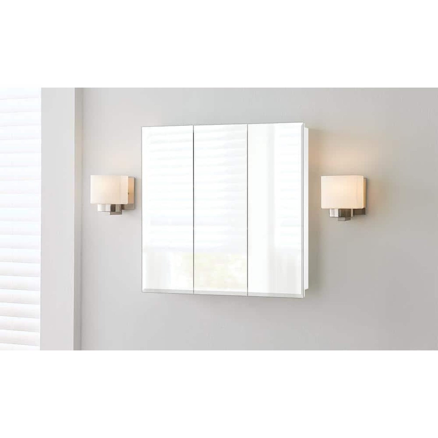 30.4 in. W x 30.2 in. H Rectangular Medicine Cabinet with Mirror in White with Adjustable Shelves