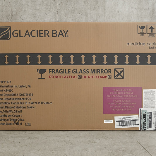 Glacier Bay 16 in. W x 26 in. H Rectangular Wood Composite Medicine Cabinet with Mirror