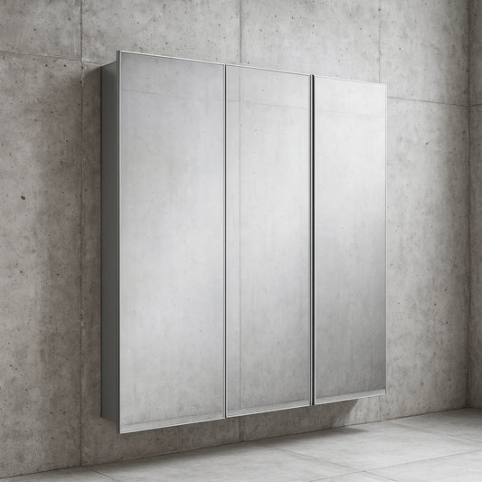 24.4 in. W x 25.2 in. H Rectangular Medicine Cabinet with Mirror in Silver with Adjustable Shelves 45403