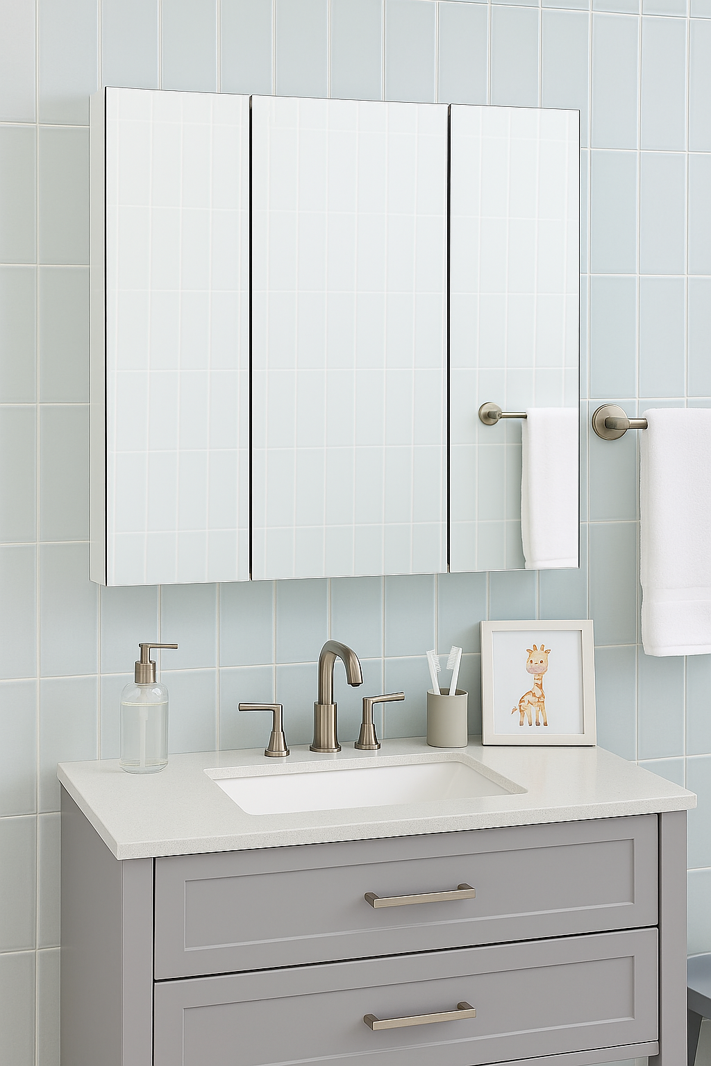 Glacier Bay 24.4 in. W x 25.2 in. H Rectangular Medicine Cabinet with Mirror in Silver with Adjustable Shelves