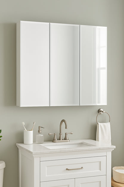 Glacier Bay 36.4 in. W x 30.2 in. H Rectangular Medicine Cabinet with Mirror in White with Adjustable Shelves