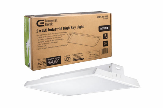 Commercial Electric 1 Pack 2 ft 18000 Lumens 171 Watts Integrated LED High Bay Light 120 277V 5000K Daylight Dimmable Garage Light