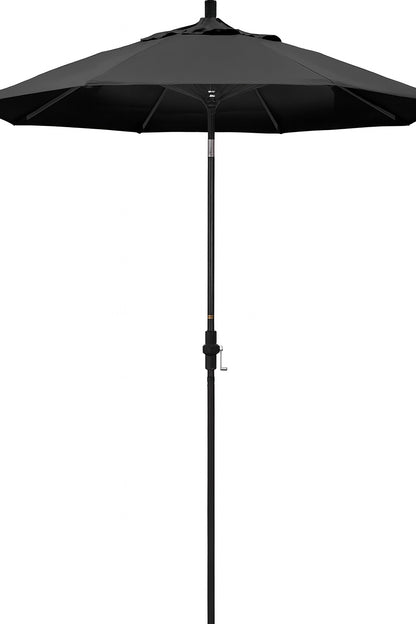 California Umbrella 9 ft Matted Black Aluminum Market Patio Umbrella with Fiberglass Ribs Collar Tilt Crank Lift in Granite Sunbrella