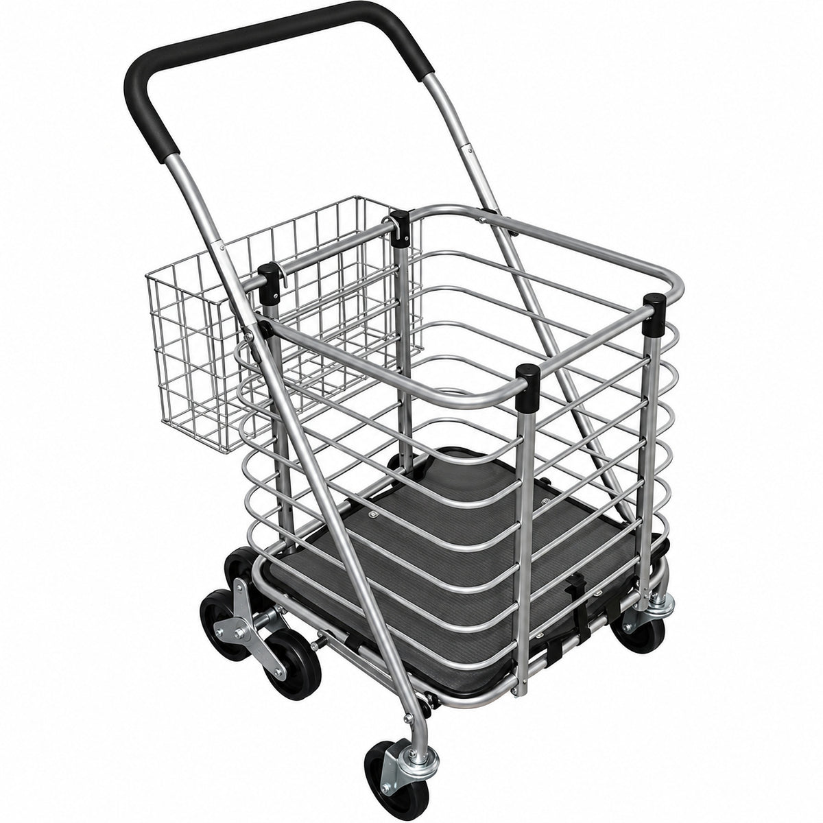 3 Wheel Steel Easy Climb Shopping Cart Design with Accessory Basket in Silver SC36