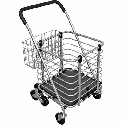 3 Wheel Steel Easy Climb Shopping Cart Design with Accessory Basket in Silver SC36