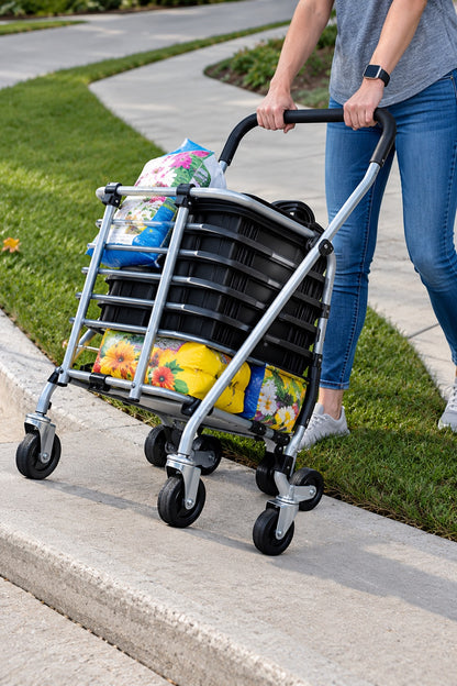 3 Wheel Steel Easy Climb Shopping Cart Design with Accessory Basket in Silver SC36
