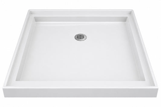 DreamLine SlimLine 32 in x 32 in Single Threshold Alcove Shower Pan Base in White with Center Drain