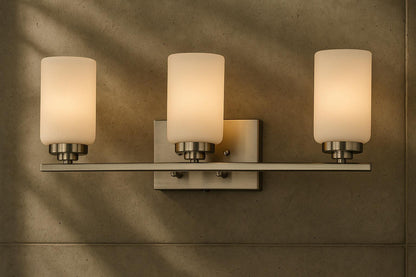 Bel Air Lighting Mod Pod 22 in. 3-Light Oil Rubbed Bronze Bathroom Vanity Light Fixture with Frosted Glass Cylinder Shades