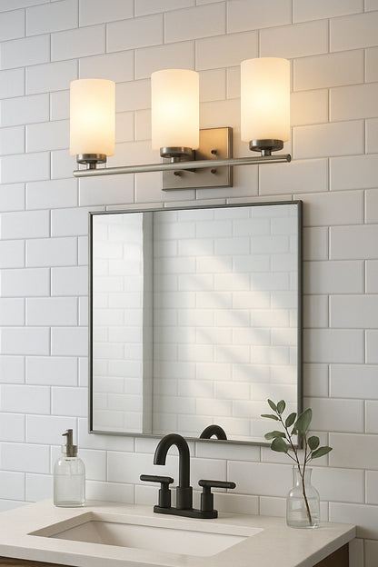 Bel Air Lighting Mod Pod 22 in. 3-Light Oil Rubbed Bronze Bathroom Vanity Light Fixture with Frosted Glass Cylinder Shades