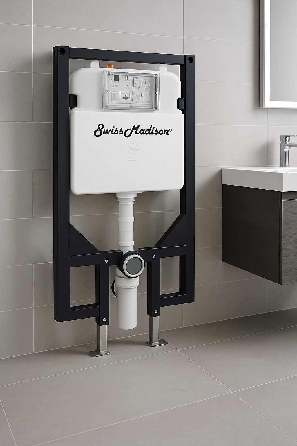 Swiss Madison Concealed In Wall Toilet Carrier System 2 in x 4 in for Wall Hung 1 28 GPF Dual Flush Toilet Tank Only in Black