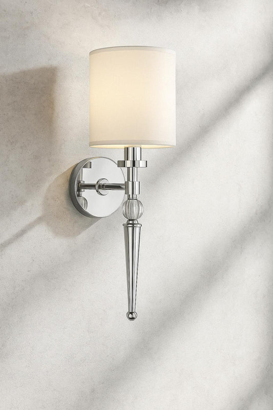AF Lighting Merritt 1 Light Wall Sconce with Crystal Accents and Round Lampshade for Hardwire Installation Only Shiny Chrome 9111 1W/303757194 819430020508 AF Lighting
