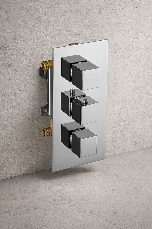 AB2701-PC 3-Handle Shower Mixer Valve with Sleek Modern Design in Polished Chrome