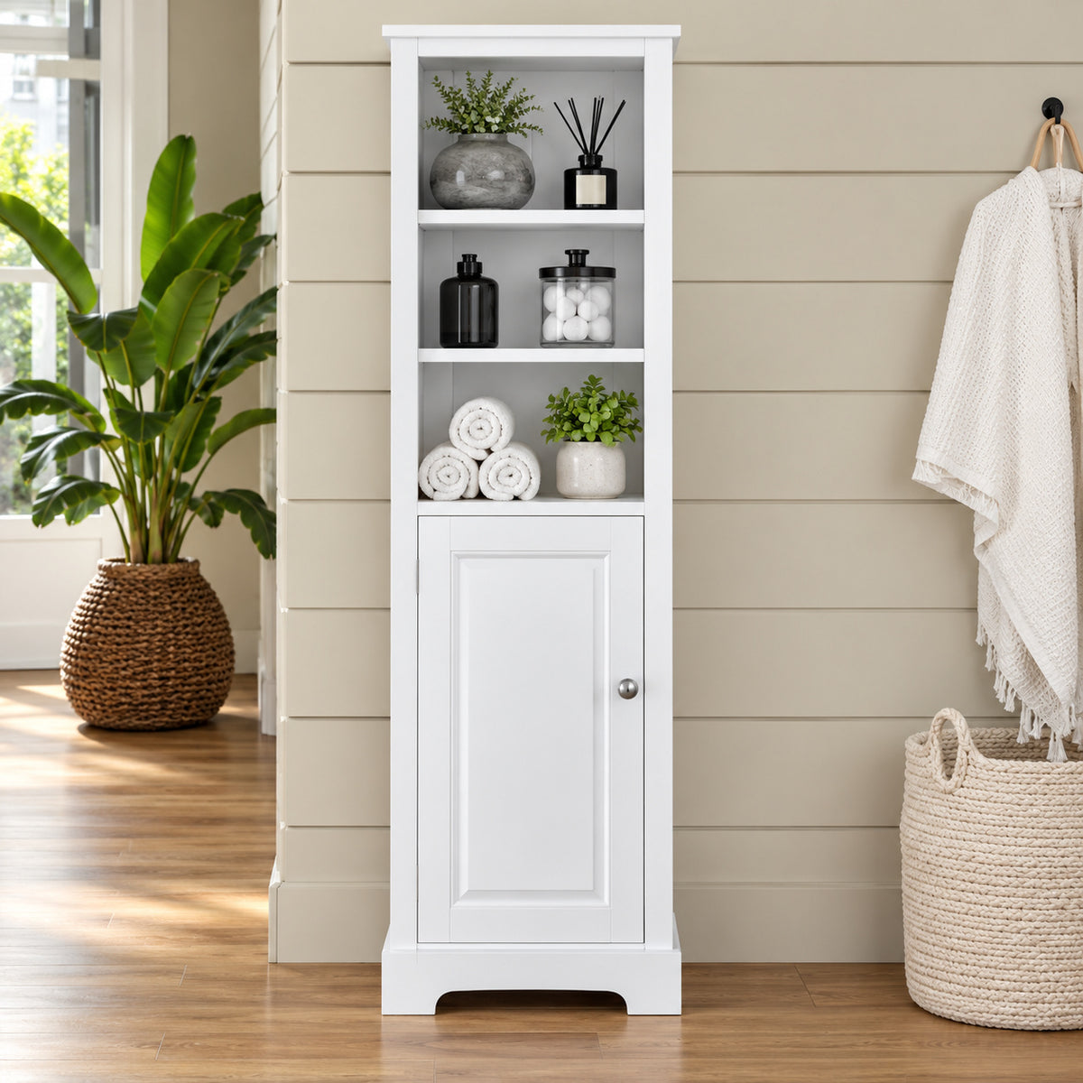 Home Decorators Collection Fremont 20 in W x 14 in D x 65 in H White Freestanding Linen Cabinet MD L2121