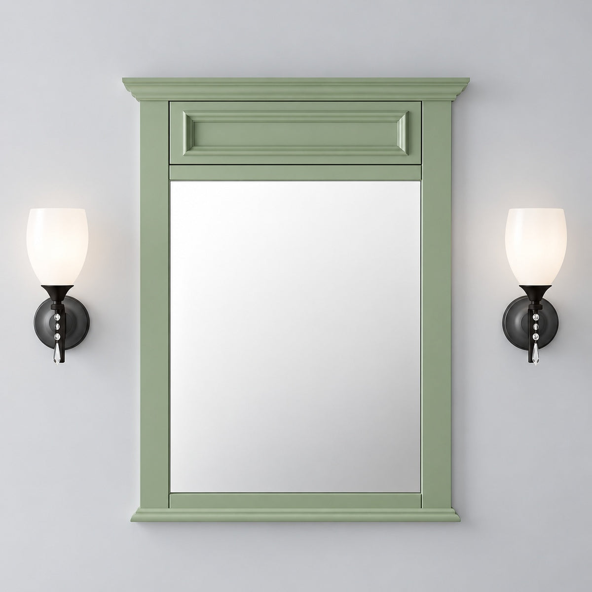 Home Decorators Collection Sadie 28 in W x 36 in H Rectangular Wood Framed Wall Bathroom Vanity Mirror in Antique Light Cyan