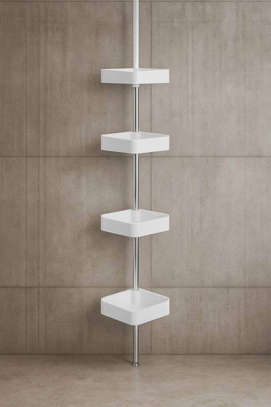 Tension Pole Rust Resistant Corner Shower Caddy in Satin Chrome