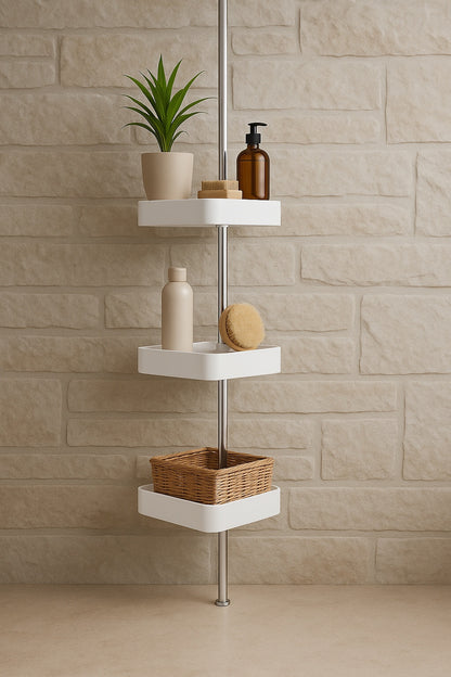 Tension Pole Rust Resistant Corner Shower Caddy in Satin Chrome