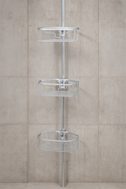 Tension Pole Corner Rust Resistant Shower Caddy in Satin Chrome