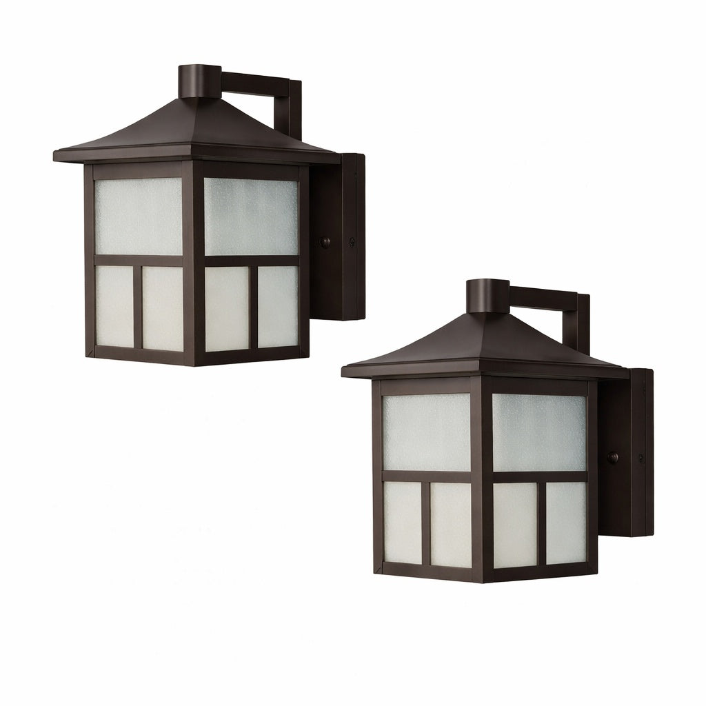 Hampton Bay 8 in Black Integrated LED Hardwired Outdoor Wall Light Lantern Sconce Fixture with Frosted Textured Glass 2 Pack BAL 012