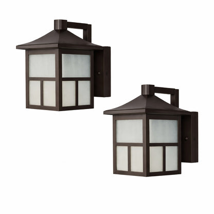 Hampton Bay 8 in Black Integrated LED Hardwired Outdoor Wall Light Lantern Sconce Fixture with Frosted Textured Glass 2 Pack BAL 012