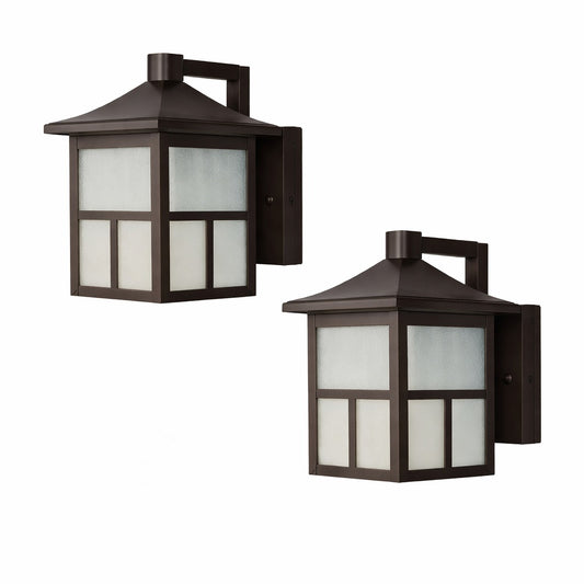 Hampton Bay 8 in Black Integrated LED Hardwired Outdoor Wall Light Lantern Sconce Fixture with Frosted Textured Glass 2 Pack BAL 012