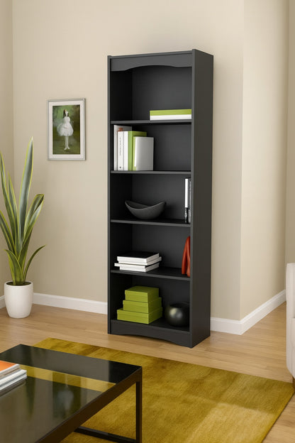 CorLiving Hawthorn 72 in. Midnight Black Wood 5-shelf Standard Bookcase with Adjustable Shelves