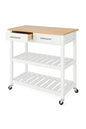 StyleWell Glenville Cream White Rolling Kitchen Cart with Butcher Block Top Double Drawer Storage and Open Shelves 36 W