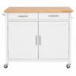 StyleWell Glenville Cream White Rolling Kitchen Cart with Butcher Block Top and Double Drawer Storage