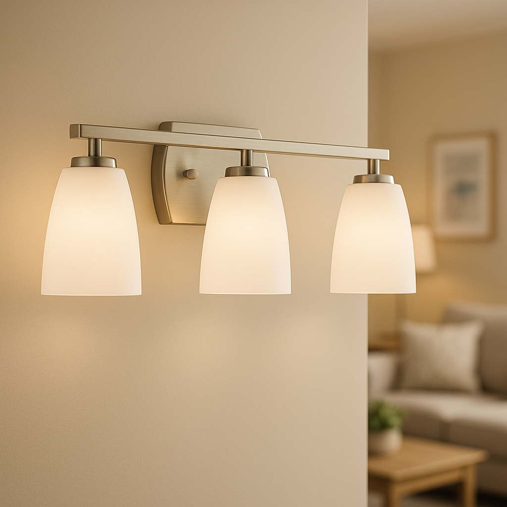Progress Lighting
Leap Collection 23 in. 3-Light Brushed Nickel Etched Glass Modern Bathroom Vanity Light