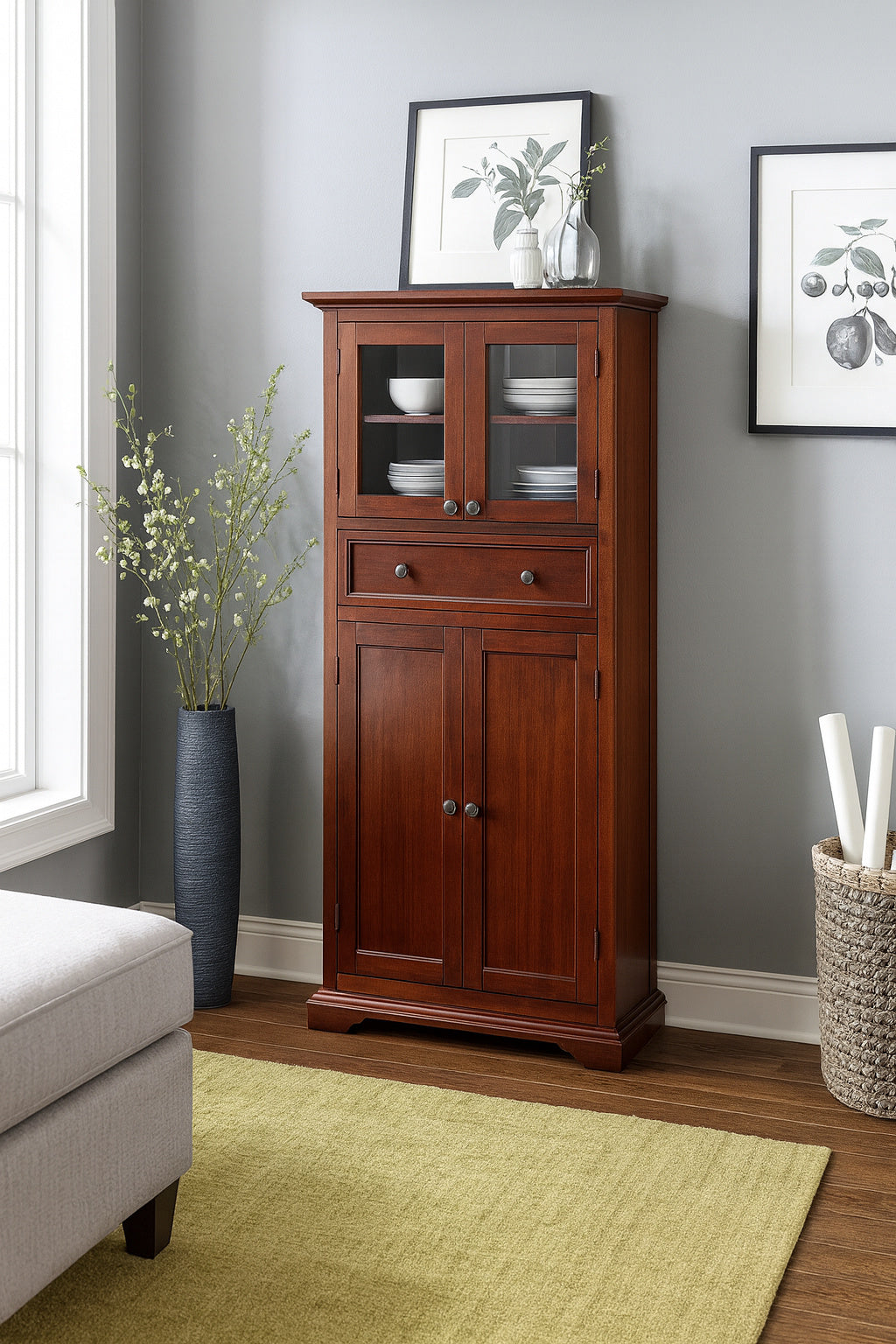 Home Decorators Collection Hampton Harbor 25 In W X 14 In D X 53 In H Brown Freestanding Linen Cabinet